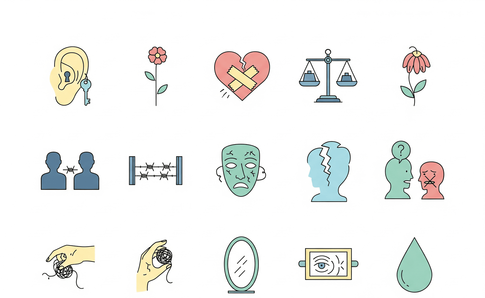 collage de 10 icônes minimalistes représentant les signes d